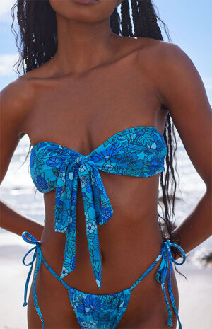 Floral Tie Front Bandeau Bikini Top image number 1