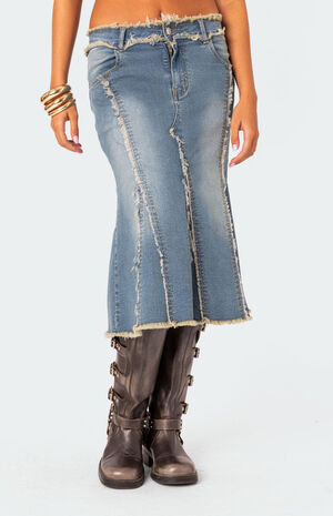 Arabella Distressed Denim Midi Skirt Arabella Distressed Denim Midi Skirt image number 3