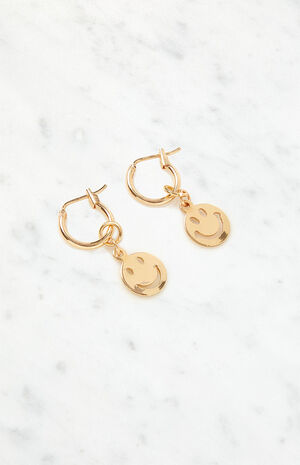 Gold Smiley Earrings image number 4