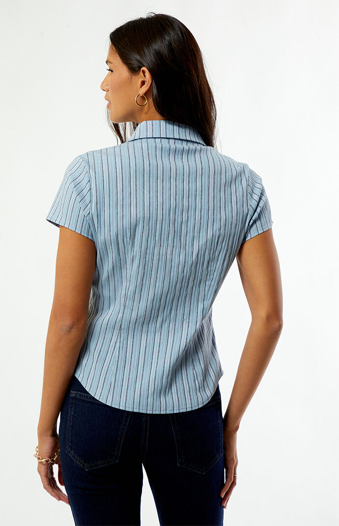 Beverly and Beck Clara Striped Button Up Top