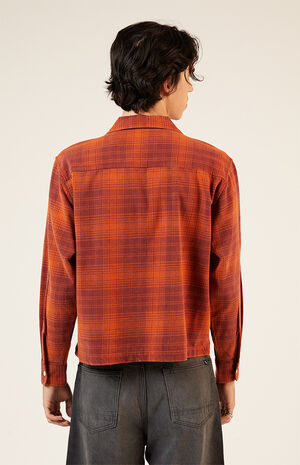 Orange Washed Cropped Camp Flannel Shirt image number 3