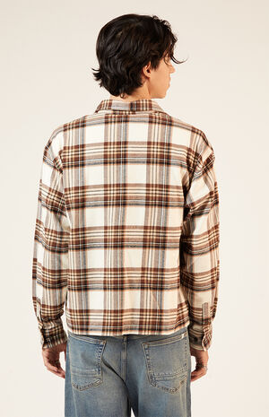 Cream Washed Cropped Flannel Shirt image number 3