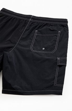 Black Baggy Cargo Crinkle 8" Swim Trunks image number 4