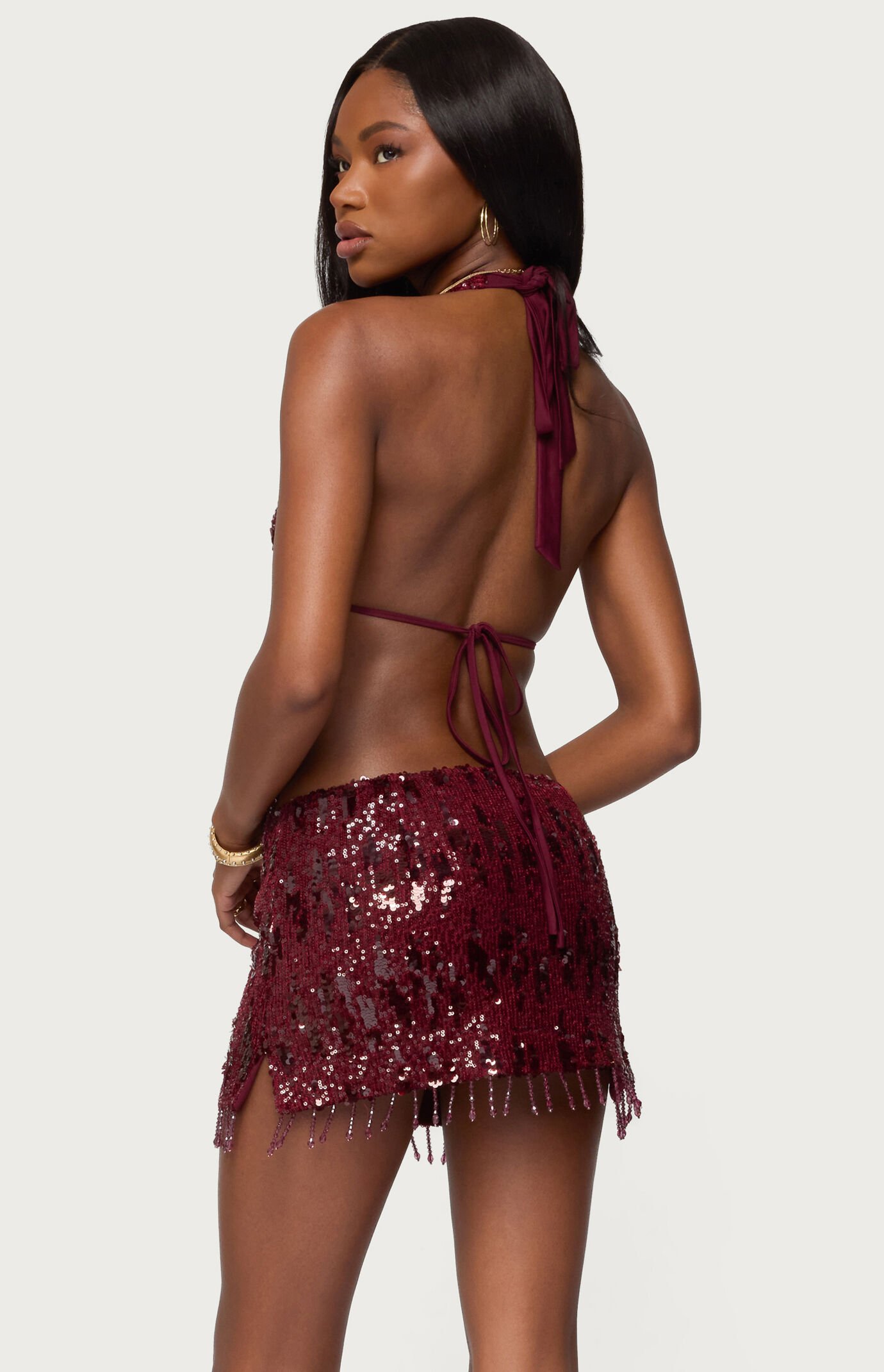 Edikted Dalis Fringed Sequin Split Front Top