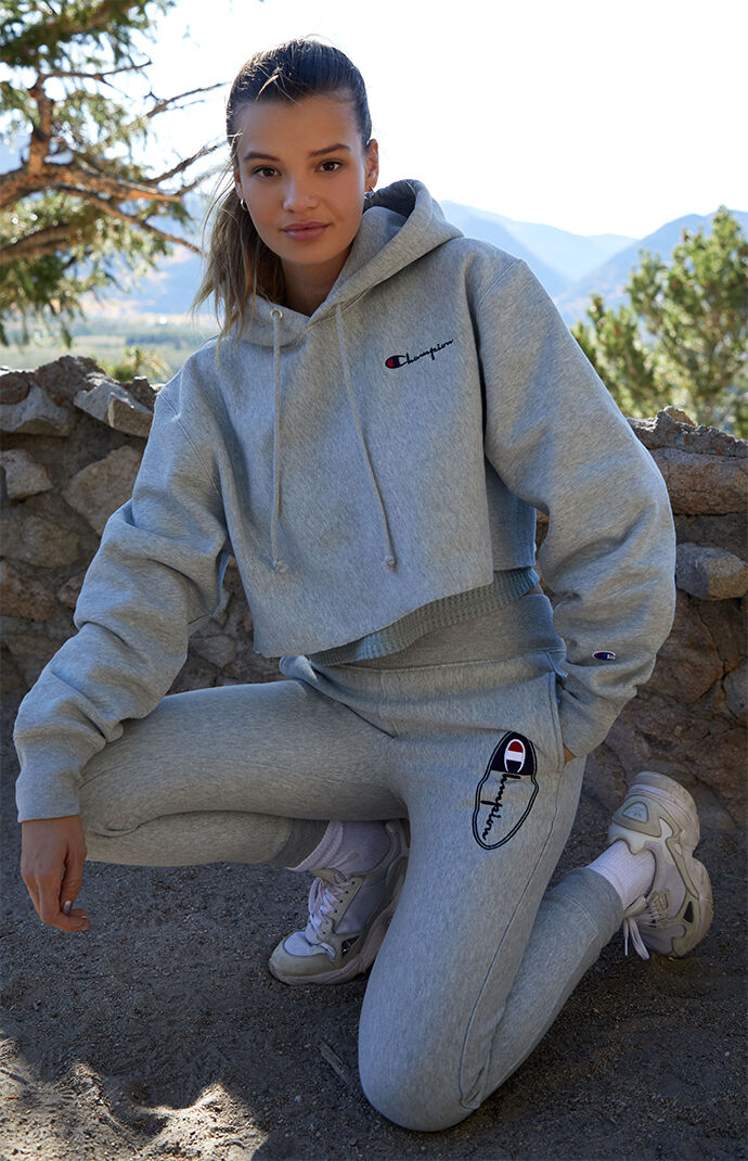 grey cropped champion hoodie