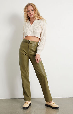 Faux Leather Belted '90s Boyfriend Pants image number 1