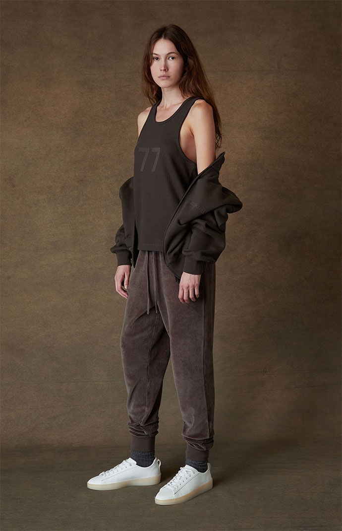 Fear of God Essentials Women s Off Black Velour Sweatpants PacSun