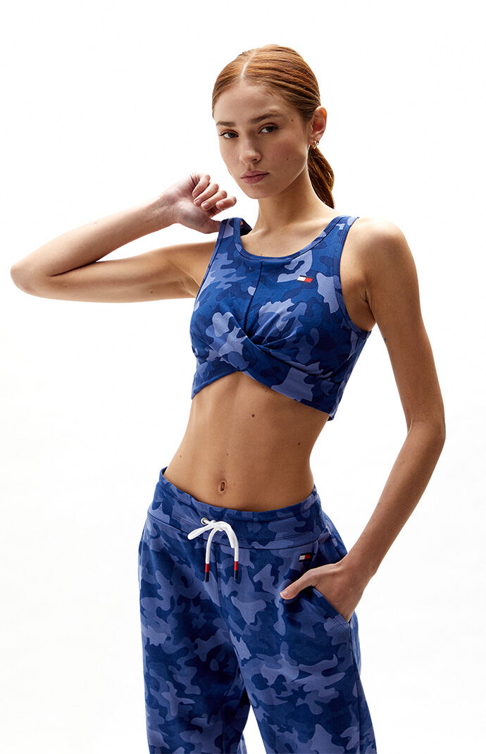 Tommy Hilfiger Womens Camouflage Sports Bra – Blue size Medium