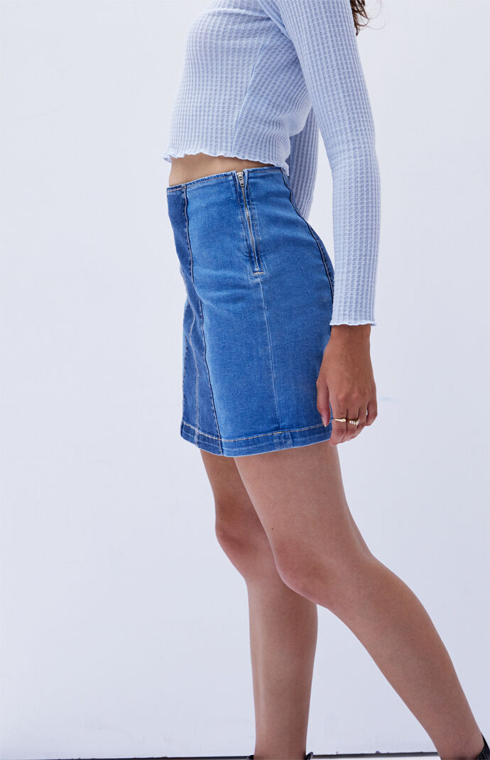 Dual Blue Panel Denim Mini Skirt