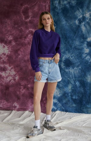 Upcycled Purple Super Cropped Sweatshirt image number 2