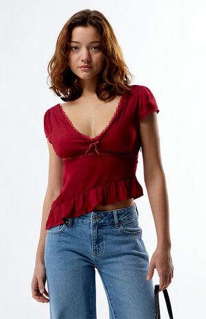Lace Trim Asymmetrical Top image number 1