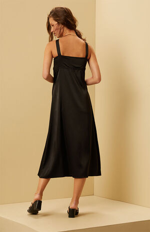 Satin Lace Trim V-Neck Midi Dress image number 4