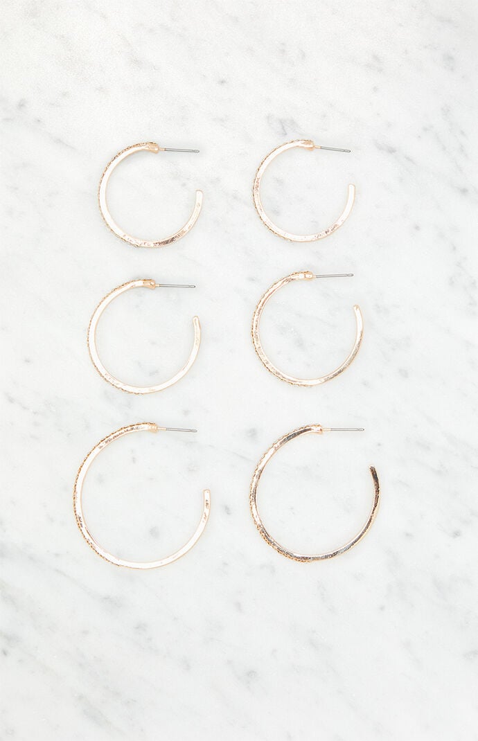 LA Hearts 3 Pack Rhinestone Large Hoop Earrings