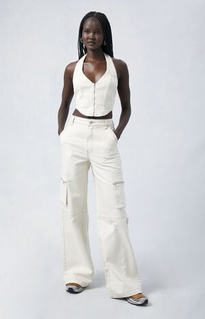 Bone High Waisted Wide Leg Cargo Pants image number 2