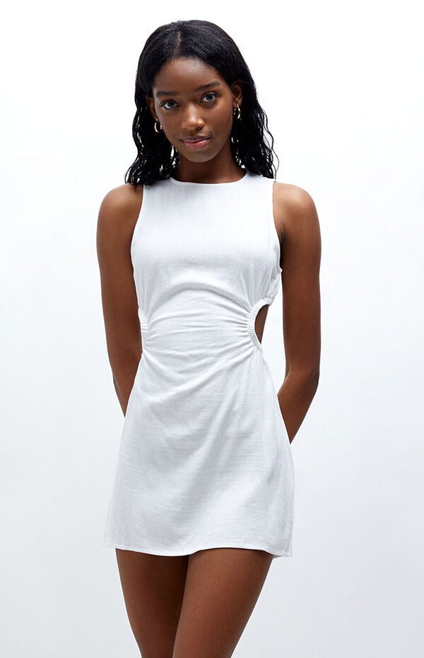 Cutout Side Linen Mini Dress
