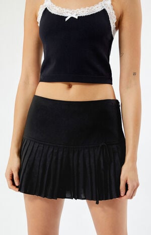 Black Micro Pleated Mini Skirt