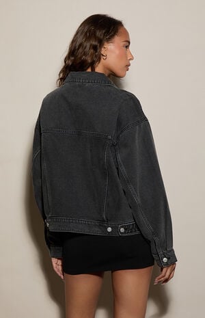 Black Oversized Jean Trucker Jacket image number 4