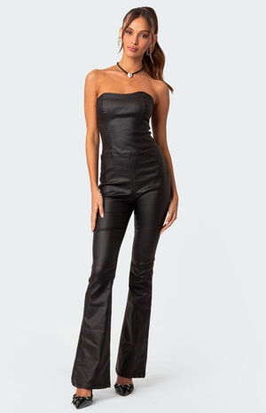 Luna Faux Leather Flared Jumpsuit image number 1