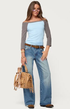 Keri Boat Neck Contrast Raglan Top image number 5