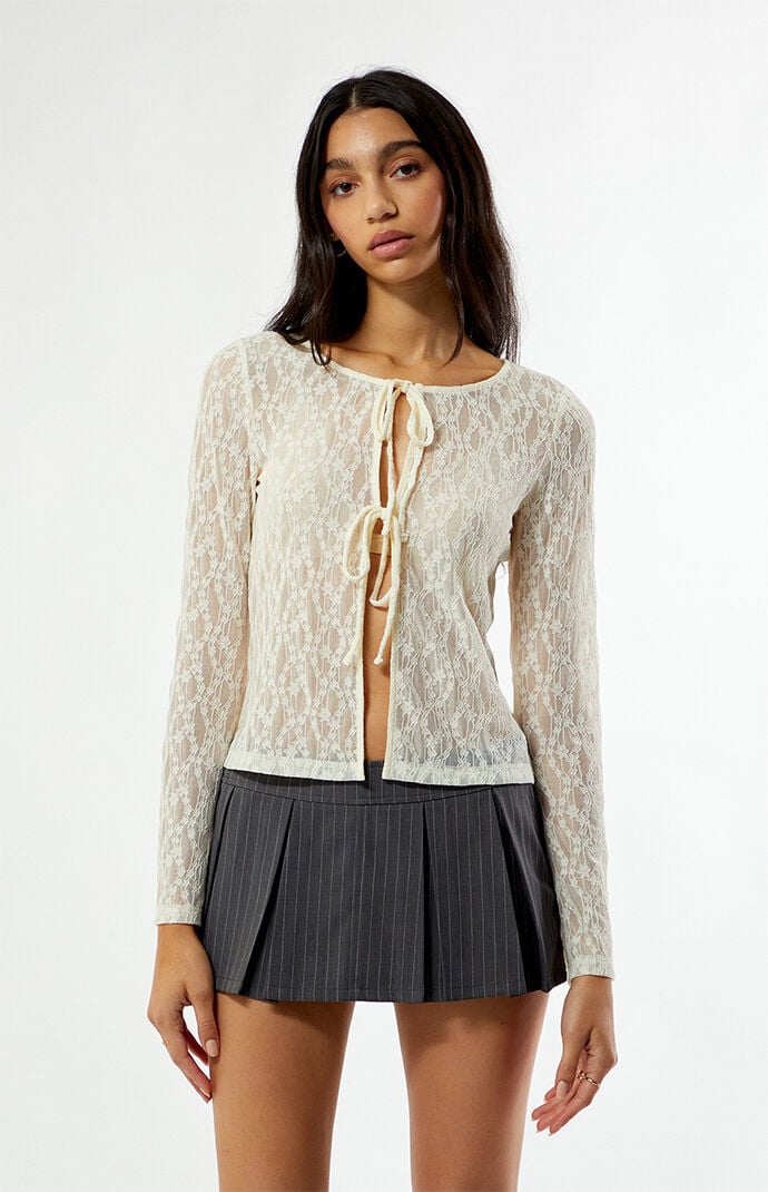 Beverly and Beck Lace Tie Front Long Sleeve Top