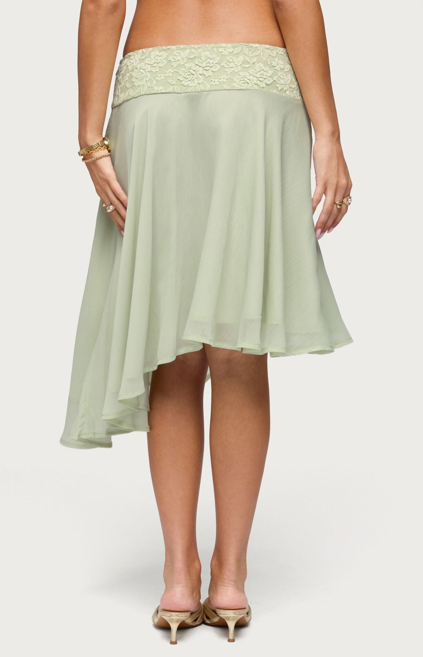 Edikted Evia Lace Asymmetric Midi Skirt