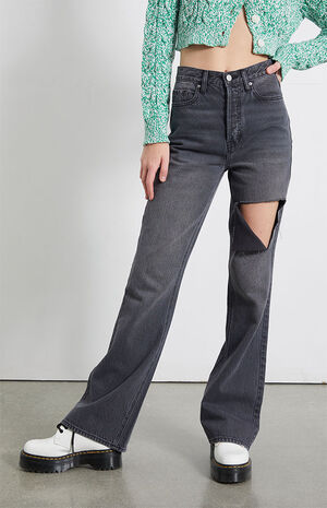 Eco Black Cutout High Waisted Bootcut Jeans image number 2