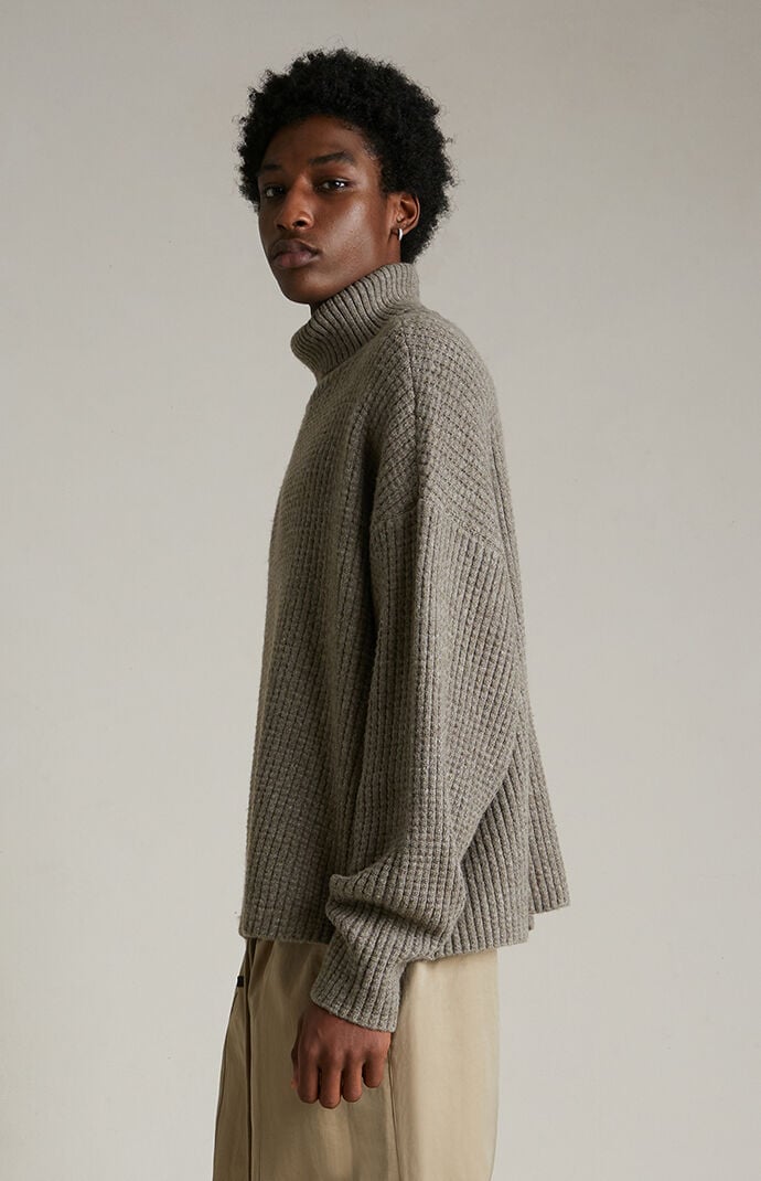 Fear of God Essentials Heather Grey Heavy Waffle Knit Turtleneck