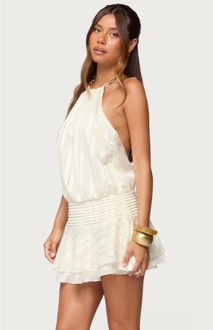 Glossy Striped Drop Waist Mini Dress image number 1