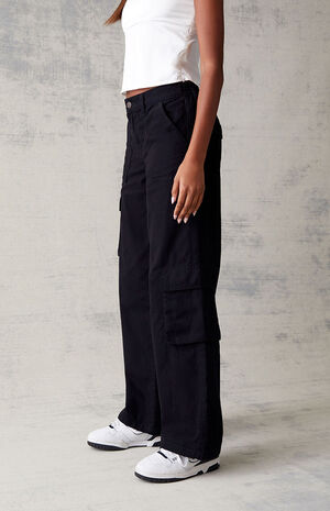 Black Wide Leg Cargo Pants image number 3