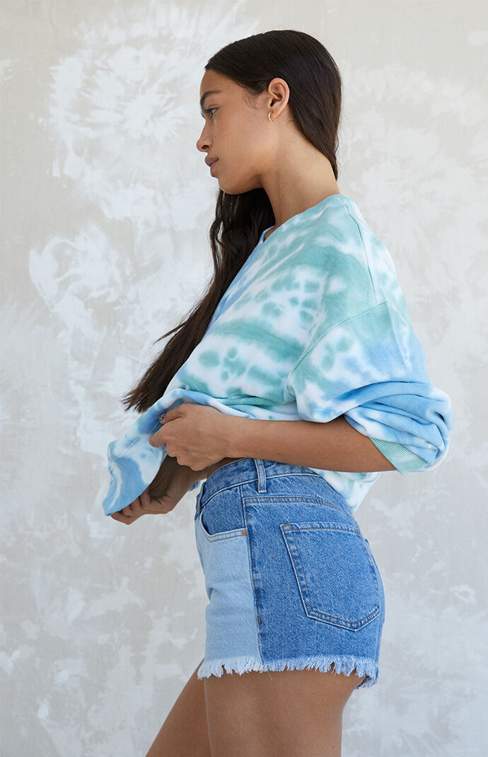 PacSun Colorblock High Waisted Denim Festival Shorts PacSun