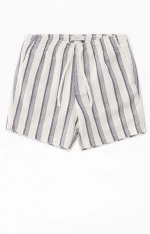 Navy Striped Textured Volley Shorts image number 1