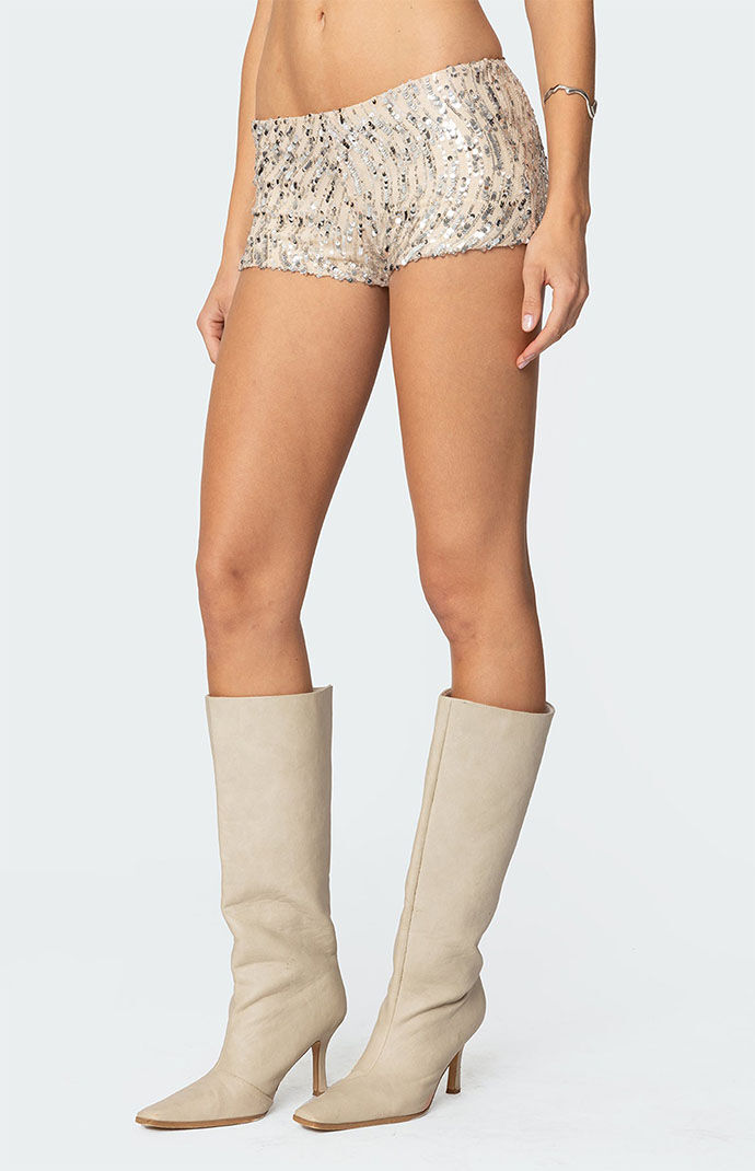 Edikted Wavy Baby Sequin Micro Shorts | PacSun