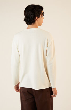 Cream Solid Raw Hem Waffle Knit Long Sleeve T-Shirt image number 3