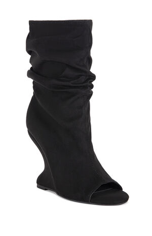 Women's Marin Black Faux Suede Curved Wedge Booties image number 2