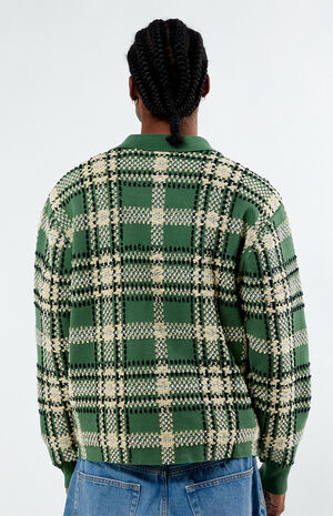 Green Plaid Collared Sweater Jacket image number 4