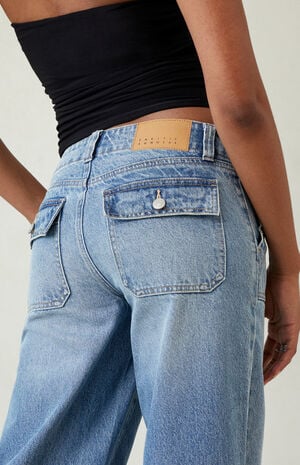 Pacsun Casey Low Rise Baggy Jeans Button Pocket Medium Blue | PacSun