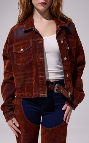 Sampson Burnt Orange Velvet Denim Jacket image number 2