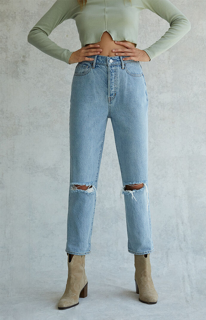 ladies high waisted straight leg jeans