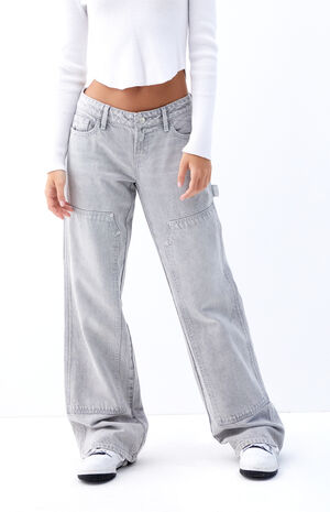 Light Gray Low Rise Carpenter Girlfriend Jeans image number 2