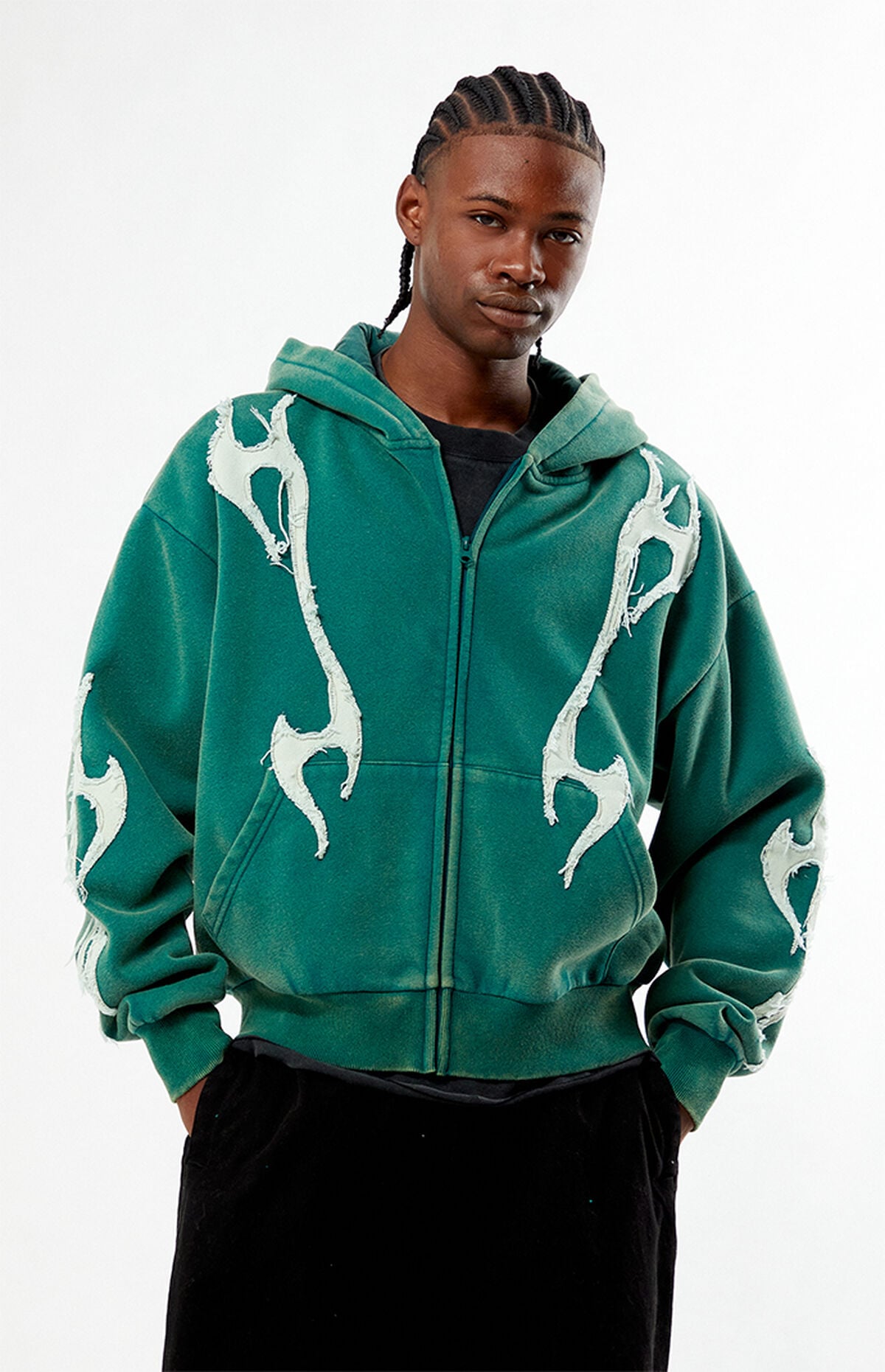 PacSun Abstract Raw Applique Cropped Full Zip Hoodie
