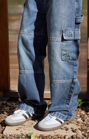 Paneled Baggy Cargo Jeans Medium Blue image number 5
