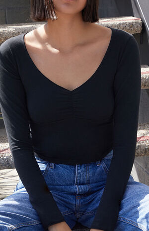 Black Charlize Cinched Long Sleeve Top image number 2