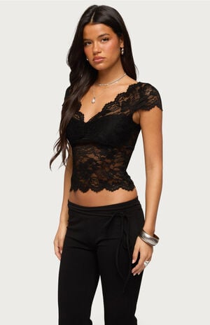 Elza Scalloped Sheer Lace Top image number 1