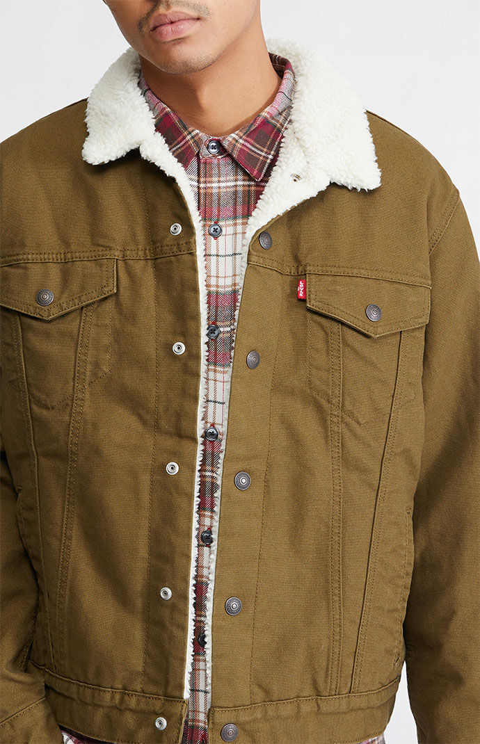 Canvas sherpa trucker jacket store