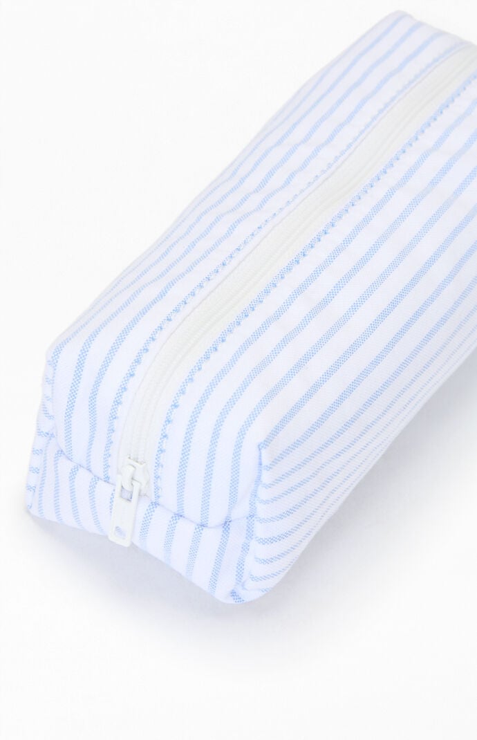 John Galt White & Blue Striped Makeup Bag
