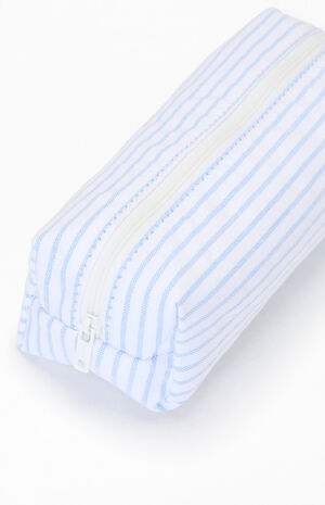 White & Blue Striped Makeup Bag image number 2