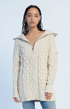 Driftwood Cable Knit Polo Sweater image number 1