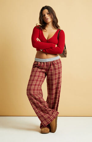 Red Flannel Boxer Pants image number 1