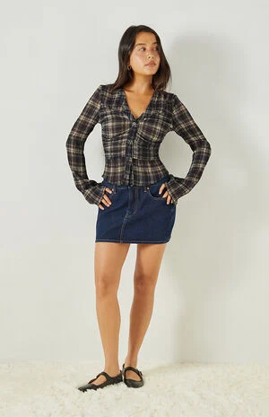 Sara Plaid Button Up Long Sleeve Top image number 1