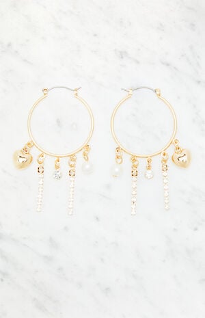 Rhinestone Heart Hoop Earrings image number 1